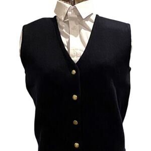 Milano Design Groups Vintage Navy 100% Wool Vest 4 Gold Buttons Classic Sz Med